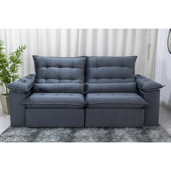 Sof� Retr�til Reclin�vel Emanuelly 2.50m Veludo Cinza 20