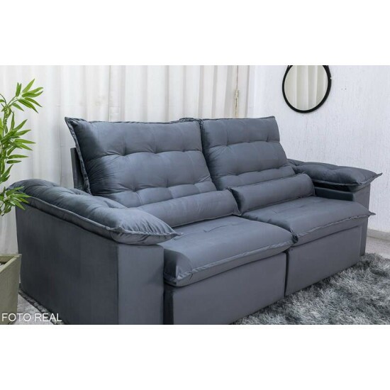 Sof� Retr�til Reclin�vel Emanuelly 2.50m Veludo Cinza 20