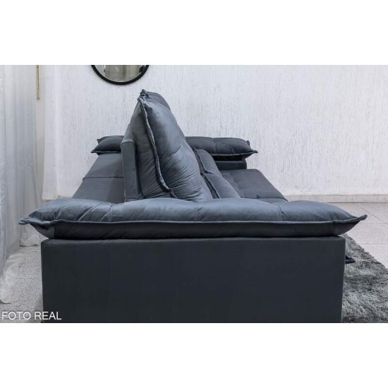 Sof� Retr�til Reclin�vel Emanuelly 2.50m Veludo Cinza 20