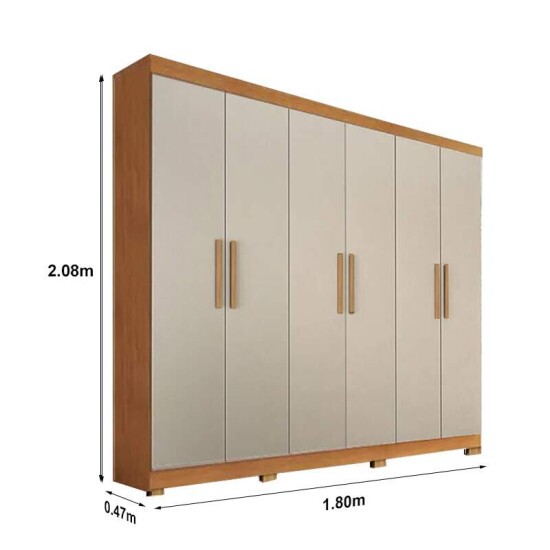 Guarda-roupa Casal Sergipe Nature/Off 6 Portas C/ Ps 100% MDF Larg. 1.80m - Bianchi