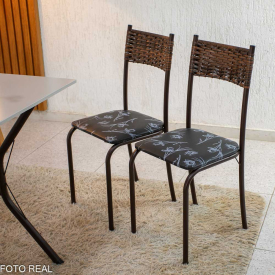 Mesa Atlanta Base Cabo Frio Marrom Tampo Pedra Off 100x60 4 Cadeiras Assento Preto - Teixeira