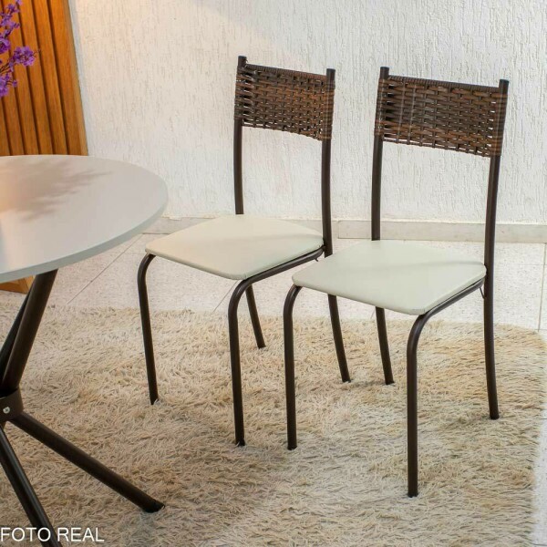 Mesa Atlanta Base Ipanema Marrom Tampo Redondo Pedra Off 75x75 4 Cadeiras Assento Creme - Teixeira