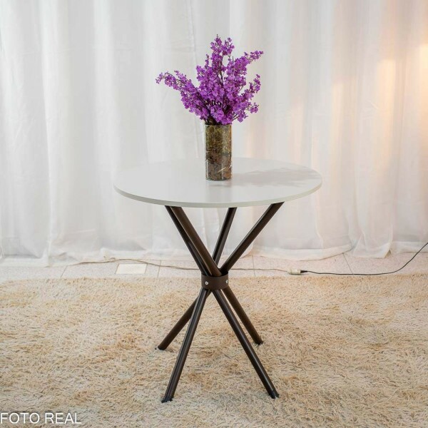 Mesa Atlanta Base Ipanema Marrom Tampo Redondo Pedra Off 75x75 4 Cadeiras Assento Creme - Teixeira