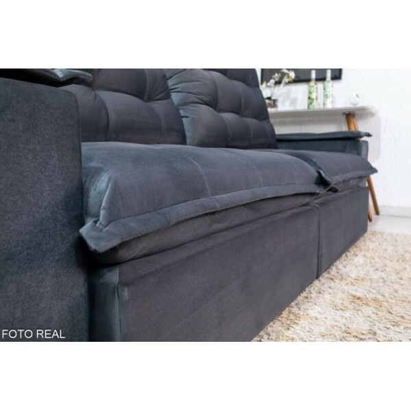 Sof Retrtil Reclinvel Atenas 2.30m Veludo Cinza 814 - D33 e Molas Ensacadas