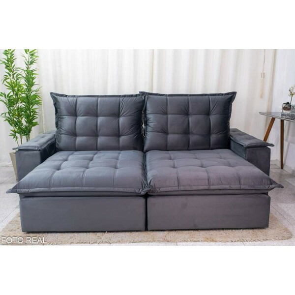 Sof Retrtil Reclinvel Atenas 2.30m Veludo Cinza 814 - D33 e Molas Ensacadas