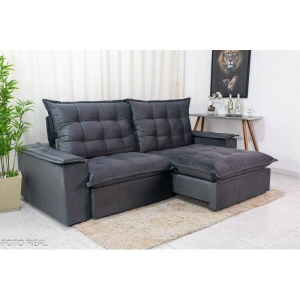 Sof Retrtil Reclinvel Atenas 2.30m Veludo Cinza 814 - D33 e Molas Ensacadas