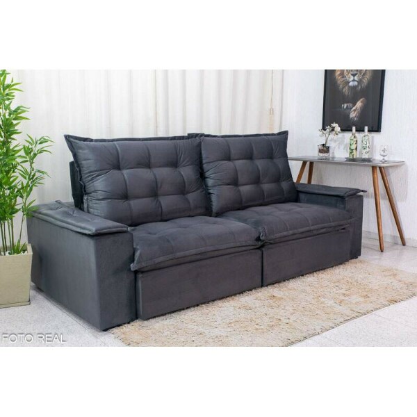 Sof Retrtil Reclinvel Atenas 2.30m Veludo Cinza 814 - D33 e Molas Ensacadas