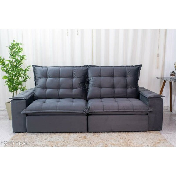 Sof Retrtil Reclinvel Atenas 2.30m Veludo Cinza 814 - D33 e Molas Ensacadas