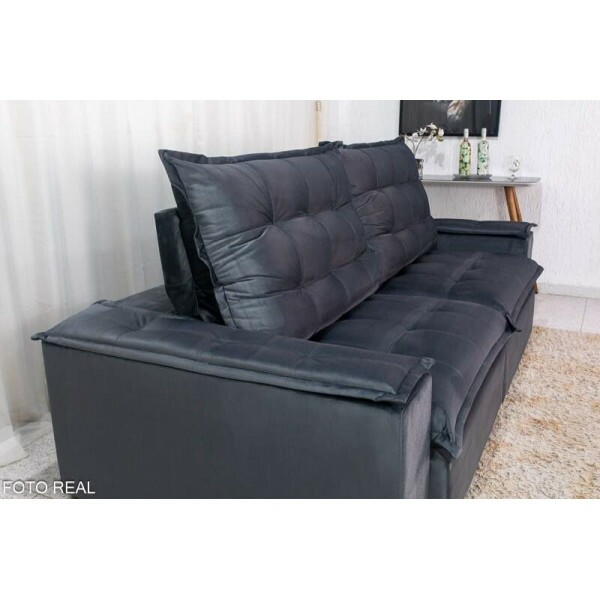 Sof Retrtil Reclinvel Atenas 2.30m Veludo Cinza 814 - D33 e Molas Ensacadas
