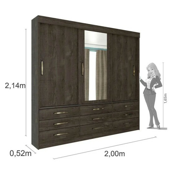 Guarda-Roupa Casal Chicago 3 Portas Larg. 1.99m c/Espelho Cumaru R�stico Tcil