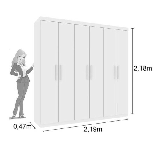 Guarda-Roupa Casal 6 Portas Olimpo Larg. 2.19m Neve Tcil