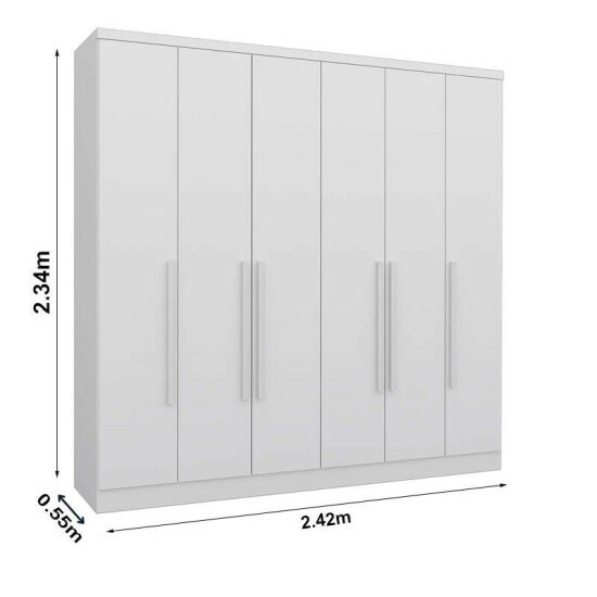 Roupeiro Casal Veneza Neve 6 Portas 4 Gavetas Larg. 2.39m - Tcil