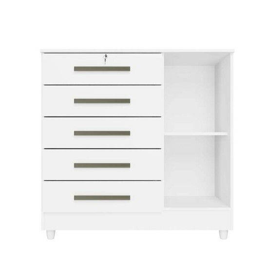 C�moda Vit�ria com 5 Gavetas e 1 Porta Branco com P�s - Rud Rack