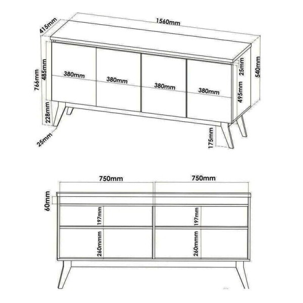 Buffet Filipe Mel/Off 4 Portas Larg. 1.56m - Viero