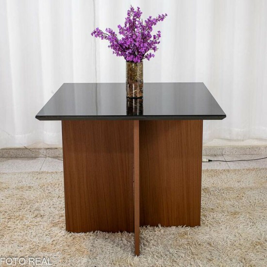 Mesa Jantar Helo 90�90 Vidro Preto/Base Mel - Poliman