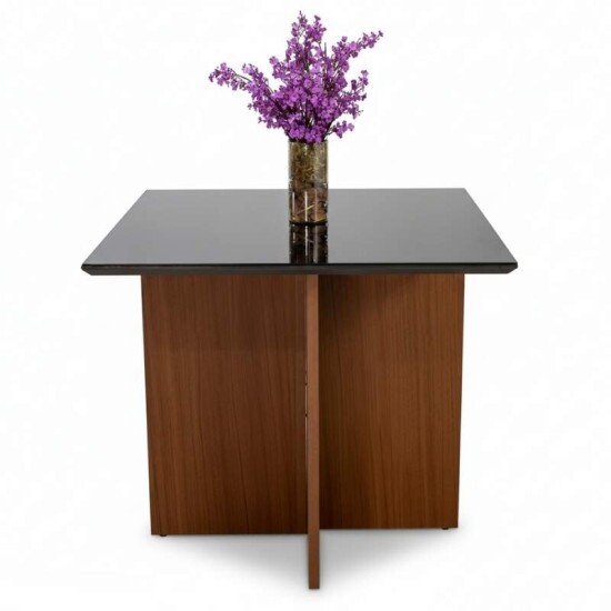 Mesa Jantar Helo 90�90 Vidro Preto/Base Mel - Poliman
