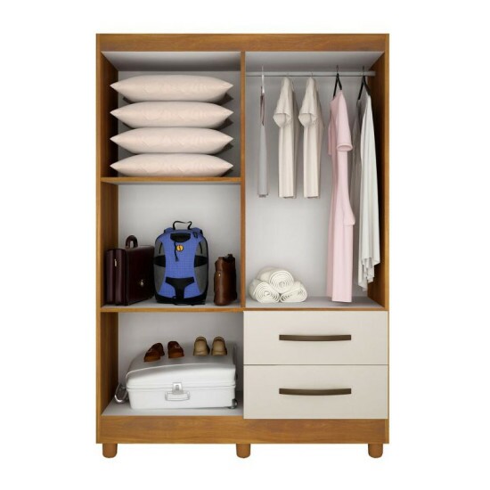 Guarda-Roupa Solteiro 4 portas c/Espelho Estrela Larg. 1.05m Nogal/Off White Com P�s Sall�to