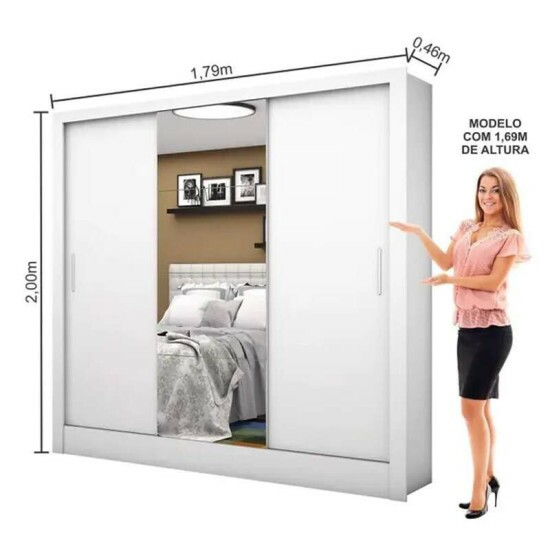 Gurda-roupa Dubai Branco 3 Portas C/ 1 Espelho Larg. 1.79m - Carioca