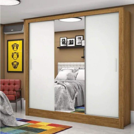 Roupeiro Dubai Freij�/Branco 03 Portas C/ 1 Espelho Larg. 1.79m - Carioca