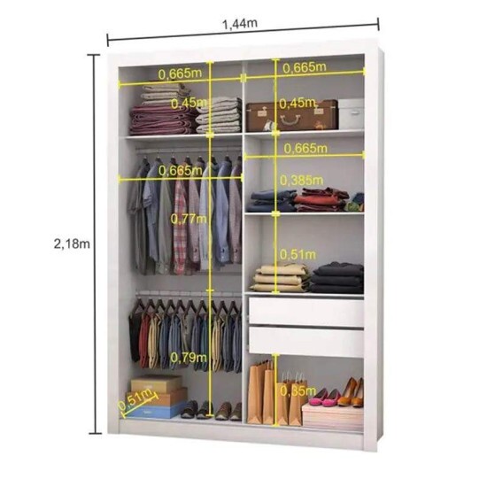 Guarda-Roupa Solteiro 2 portas It�lia Com Espelho Branco Carioca
