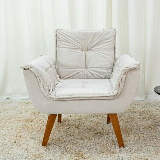Poltrona P�rola Base Fixa Veludo Bege 3040/04