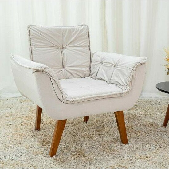 Poltrona P�rola Base Fixa Veludo Bege 3040/04