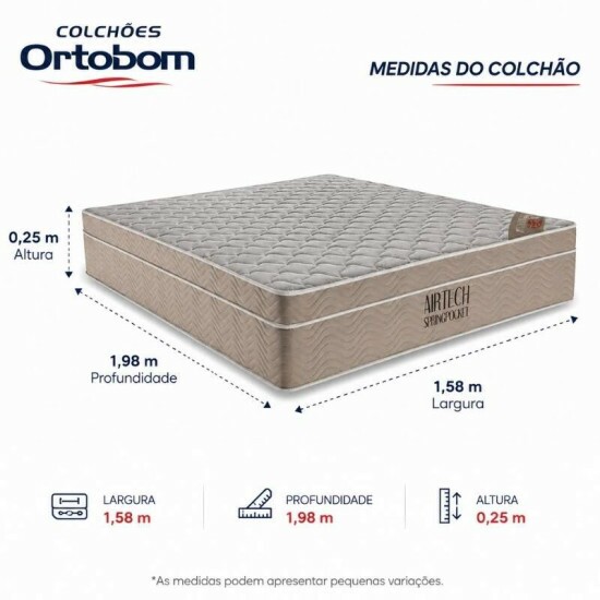 Colch�o Queen Airtech Springpocket 158x198x25 Ortobom | Suporta at� 240kg