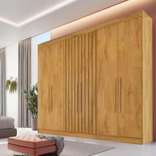 Guarda-Roupa Casal Potente Ripado 6 Portas MDF Larg. 2.50m Peroba Europa