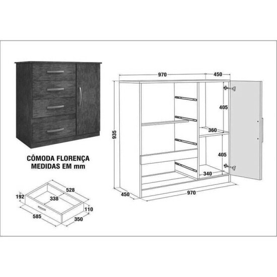C�moda Floren�a com 4 Gavetas e 1 Porta Avel�/Yp� Benetil