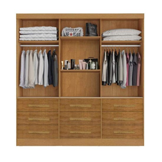 Guarda-roupa Casal 1,80m Athenas Nature 3 Portas 9 Gavetas com Espelho - Bianchi