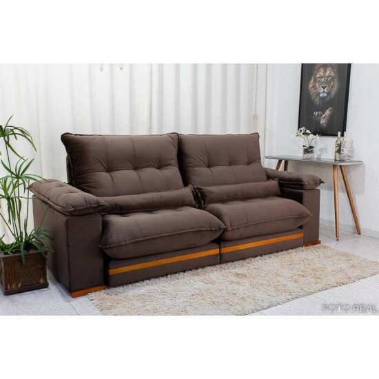 Sof Retrtil Reclinvel Ibis 2.30m Veludo Marrom 815 - D33 e Molas Ensacadas