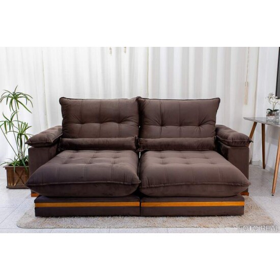 Sof Retrtil Reclinvel Ibis 2.30m Veludo Marrom 815 - D33 e Molas Ensacadas