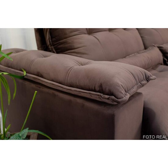 Sof Retrtil Reclinvel Ibis 2.30m Veludo Marrom 815 - D33 e Molas Ensacadas