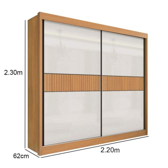 Guarda-roupa Casal Cancun Cinamomo/Off 2 Portas 6 Gavetas Detalhe Ripado 100% MDF Larg. 2.20m - D Doro