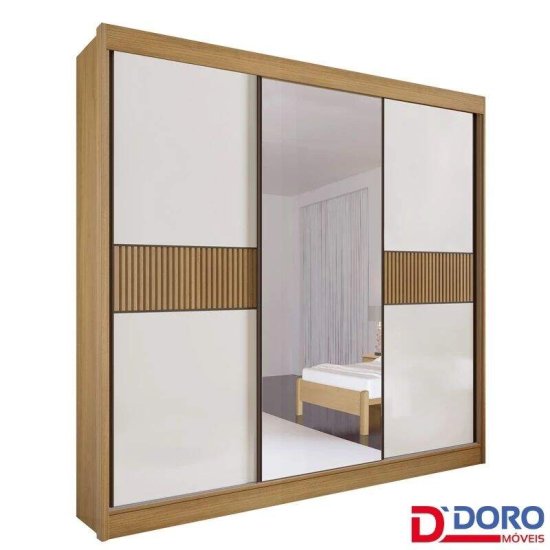 Guarda-roupa Casal 2,73m Los Angeles Cinamomo/Off Ripado 3 Portas