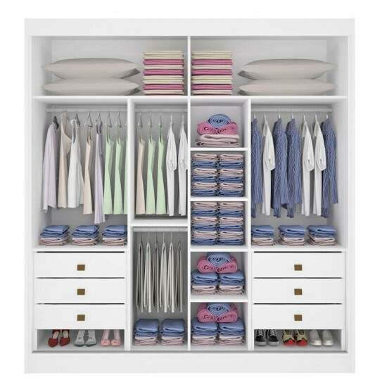 Guarda-roupa Casal 2,20m Titanium Branco Ripado 2 Portas 6 Gavetas 100% MDF com 1 Espelho - D Doro