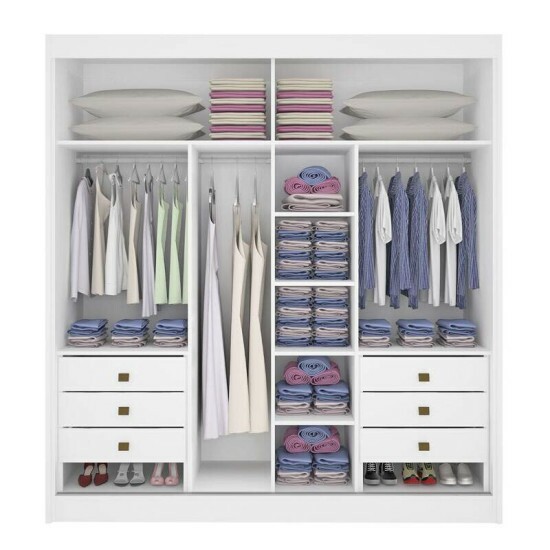 Guarda-roupa Casal 2,20m Titanium Branco Ripado 2 Portas 6 Gavetas 100% MDF com 1 Espelho - D Doro