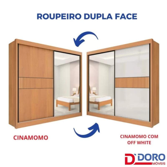 Guarda-roupa Casal 2,20m Titanium Cinamomo/Off Ripado 2 Portas 6 Gavetas 100% MDF - D Doro
