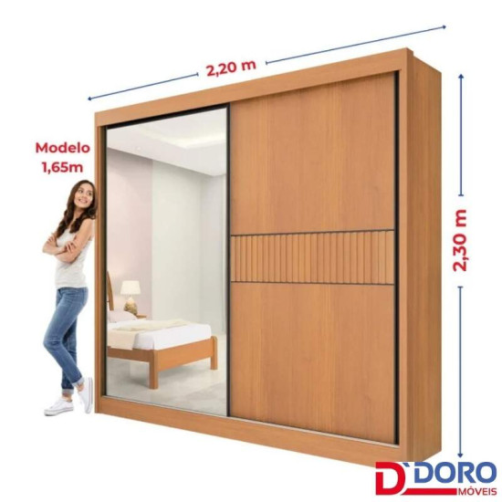 Guarda-roupa Casal 2,20m Titanium Cinamomo/Off Ripado 2 Portas 6 Gavetas 100% MDF - D Doro