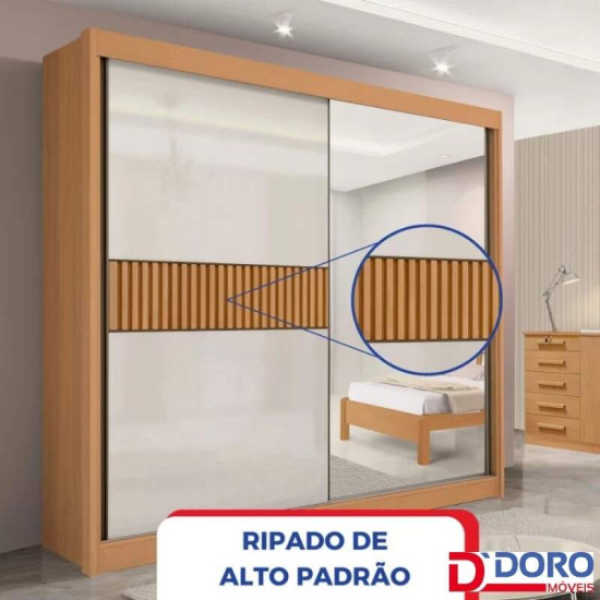 Guarda-roupa Casal 2,20m Titanium Cinamomo/Off Ripado 2 Portas 6 Gavetas 100% MDF - D Doro
