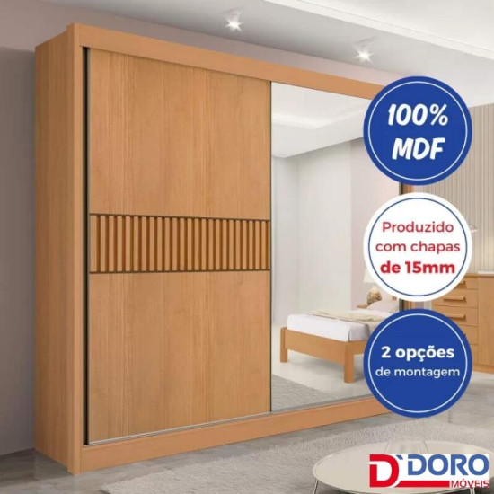 Guarda-roupa Casal 2,20m Titanium Cinamomo/Off Ripado 2 Portas 6 Gavetas 100% MDF - D Doro