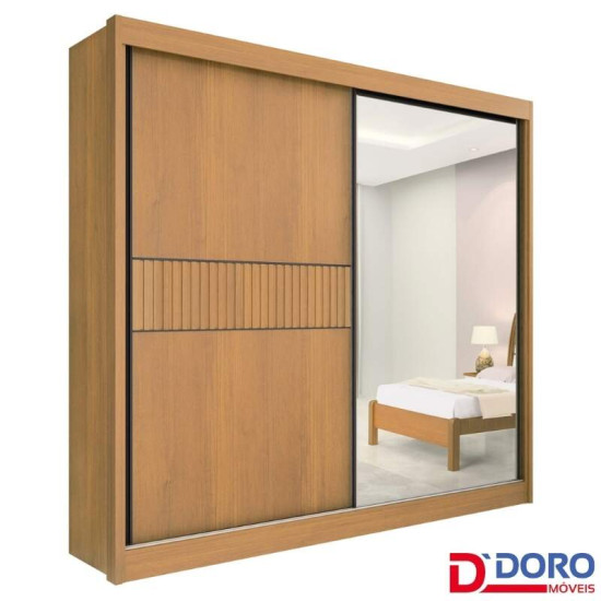 Guarda-roupa Casal 2,20m Titanium Cinamomo/Off Ripado 2 Portas 6 Gavetas 100% MDF - D Doro