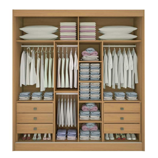Guarda-roupa Casal 2,20m Titanium Cinamomo/Off Ripado 2 Portas 6 Gavetas 100% MDF - D Doro