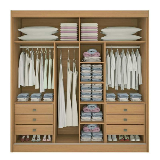 Guarda-roupa Casal 2,20m Titanium Cinamomo/Off Ripado 2 Portas 6 Gavetas 100% MDF - D Doro