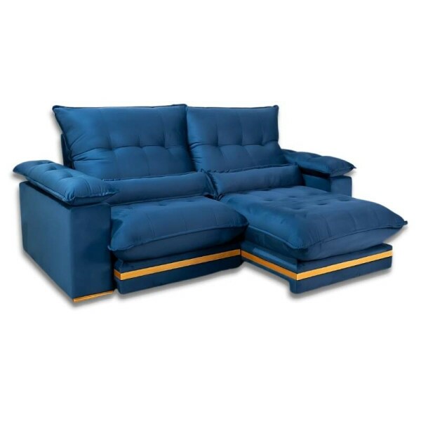 Sof Retrtil Reclinvel Ibis 2.30m Veludo Azul 800 - D33 e Molas Ensacadas
