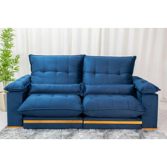 Sof Retrtil Reclinvel Ibis 2.50m Veludo Azul 800 - D33 e Molas Ensacadas