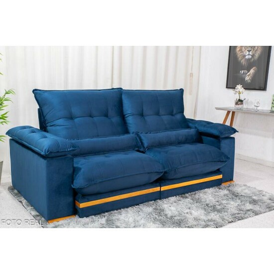 Sof Retrtil Reclinvel Ibis 2.50m Veludo Azul 800 - D33 e Molas Ensacadas