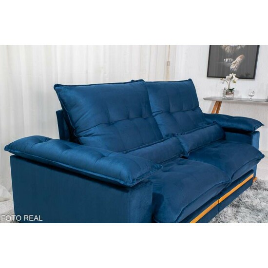Sof Retrtil Reclinvel Ibis 2.50m Veludo Azul 800 - D33 e Molas Ensacadas