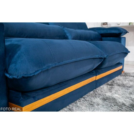 Sof Retrtil Reclinvel Ibis 2.50m Veludo Azul 800 - D33 e Molas Ensacadas
