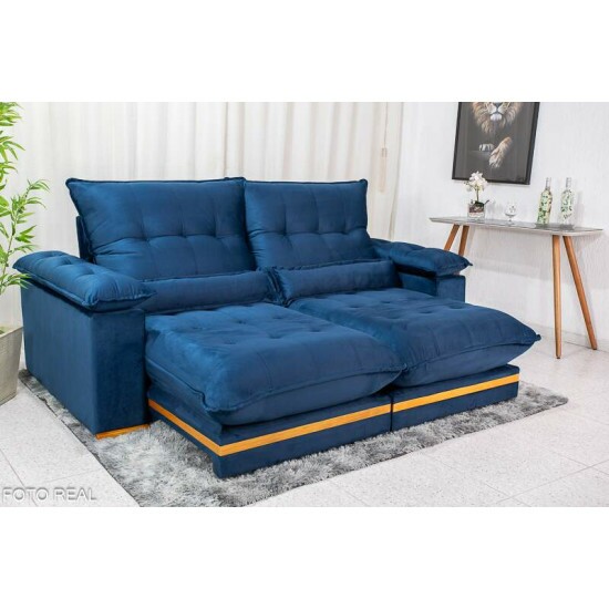 Sof Retrtil Reclinvel Ibis 2.50m Veludo Azul 800 - D33 e Molas Ensacadas